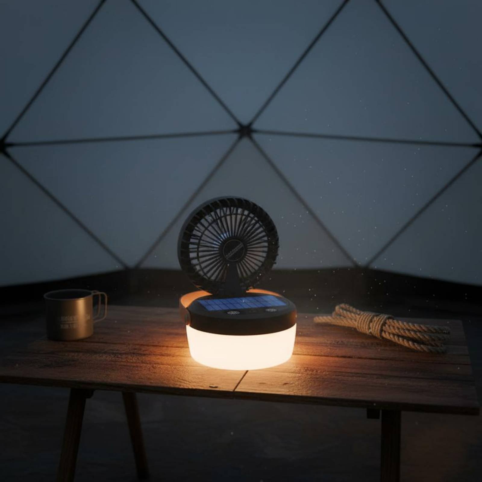 Hanging Outdoor Lighting - Solarna lampa kempingowa z wentylatorem, składana