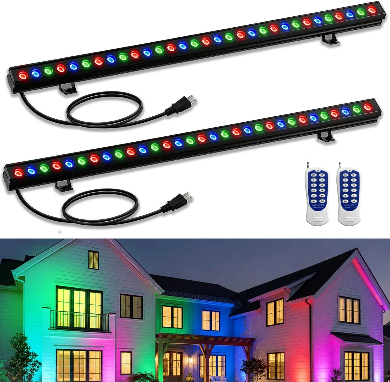 Outdoor Lighting Remote Control - 2-pak RGB reflektorów ścieniowych 100W, zewnętrzny