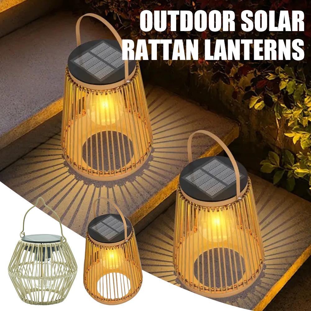Hanging Outdoor Lighting - Wodoodporna lampa solarna z rattanu IP65,